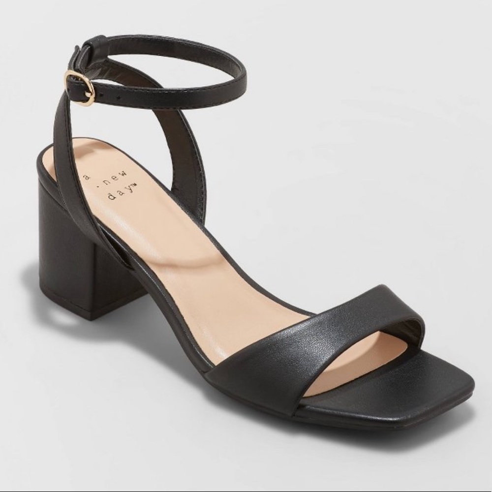 Wide width square toe block heeled sandals
